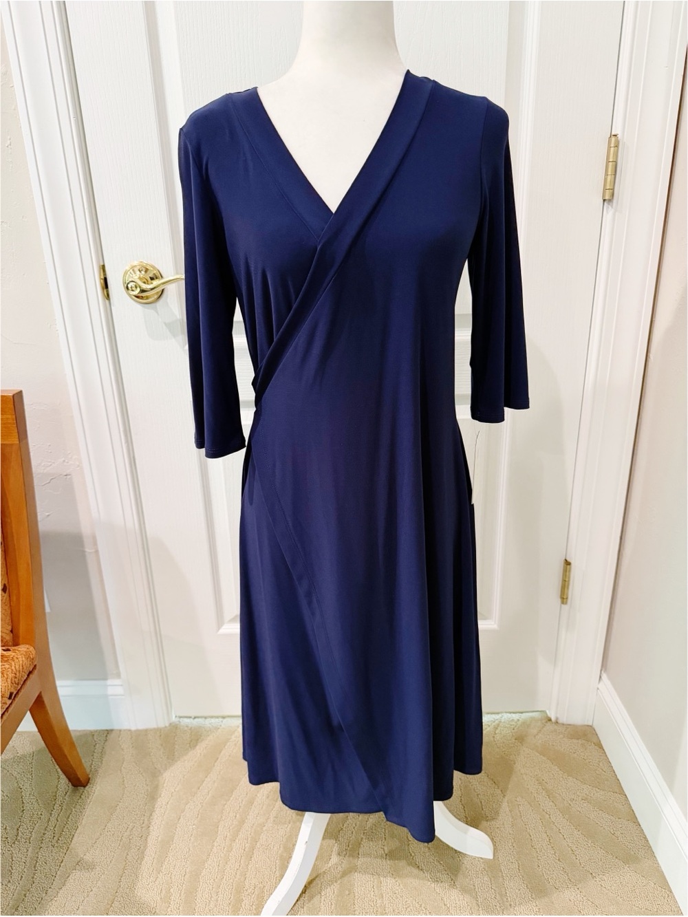 NWT Clara Sun Woo Navy V-Neck Wrap Dress